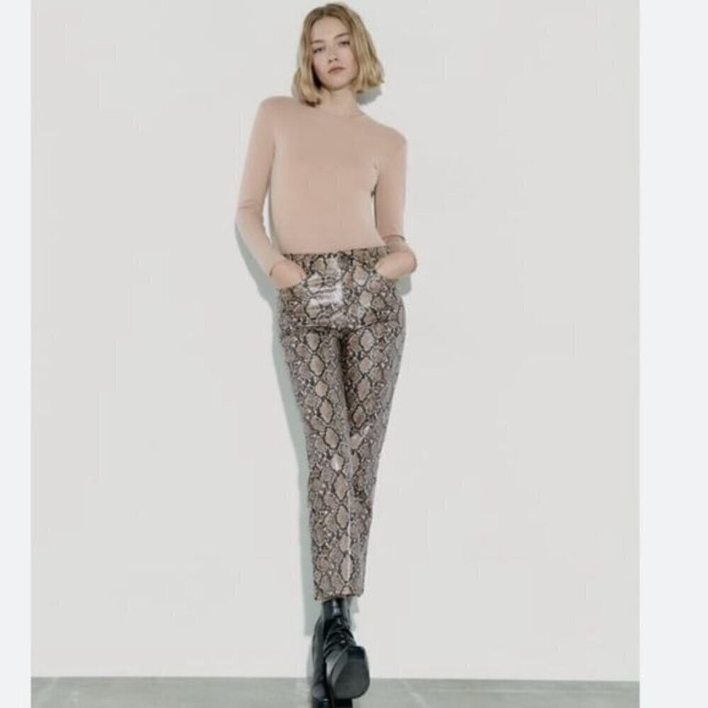 Zara high rise animal print legging brown python XS snake print